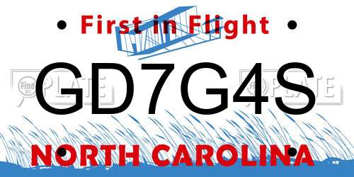 GD7G4S North Carolina License Plate