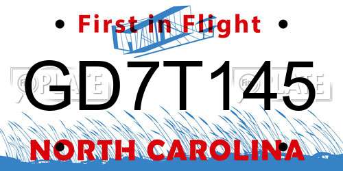 GD7T145 North Carolina License Plate