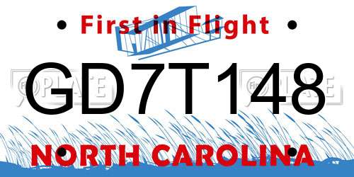 GD7T148 North Carolina License Plate