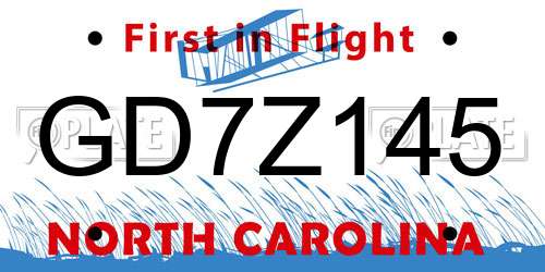 GD7Z145 North Carolina License Plate