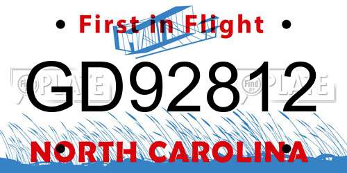 GD92812 North Carolina License Plate