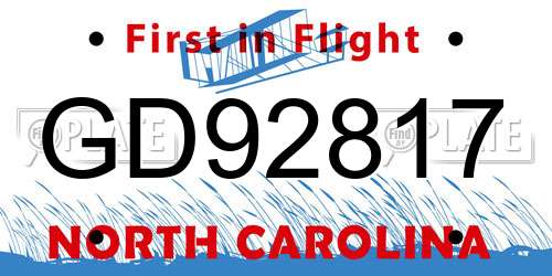 GD92817 North Carolina License Plate