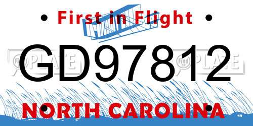 GD97812 North Carolina License Plate