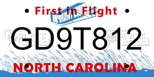 GD9T812 North Carolina License Plate