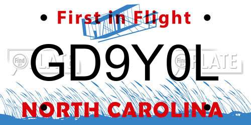 GD9Y0L North Carolina License Plate