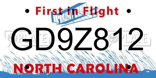 GD9Z812 North Carolina License Plate