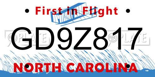GD9Z817 North Carolina License Plate