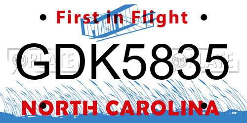 GDK5835 North Carolina License Plate