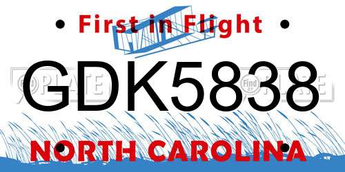 GDK5838 North Carolina License Plate