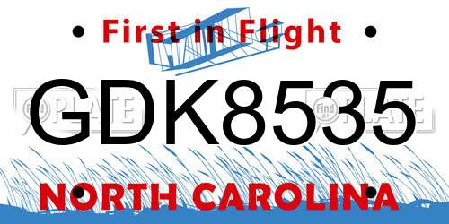 GDK8535 North Carolina License Plate