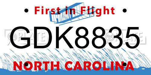 GDK8835 North Carolina License Plate