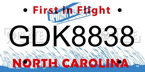 GDK8838 North Carolina License Plate