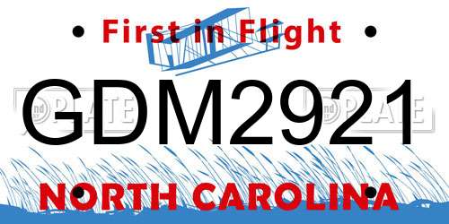 GDM2921 North Carolina License Plate