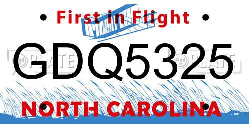 GDQ5325 North Carolina License Plate