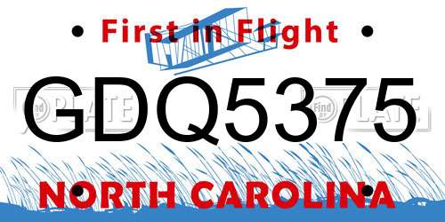 GDQ5375 North Carolina License Plate