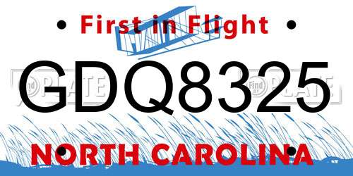 GDQ8325 North Carolina License Plate