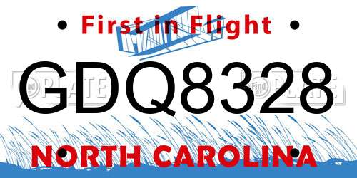 GDQ8328 North Carolina License Plate