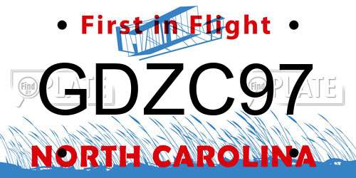 GDZC97 North Carolina License Plate