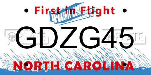 GDZG45 North Carolina License Plate