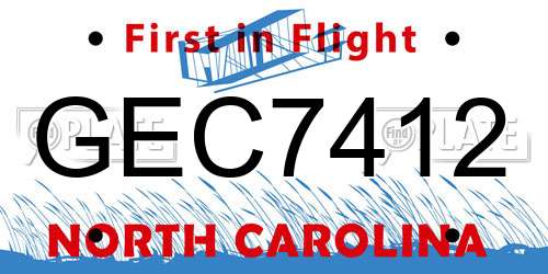 GEC7412 North Carolina License Plate