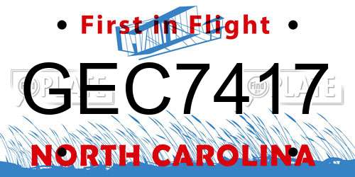 GEC7417 North Carolina License Plate
