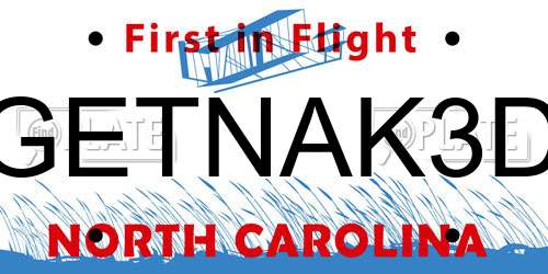 GETNAK3D North Carolina License Plate