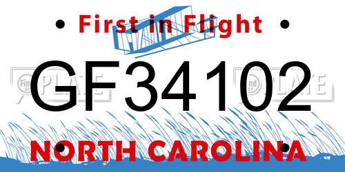 GF34102 North Carolina License Plate