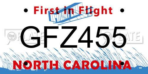 GFZ455 North Carolina License Plate
