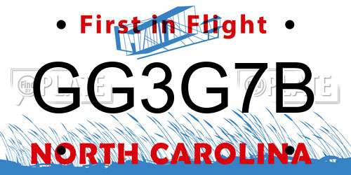 GG3G7B North Carolina License Plate