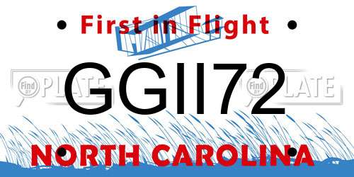 GGII72 North Carolina License Plate