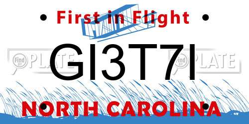 GI3T7I North Carolina License Plate