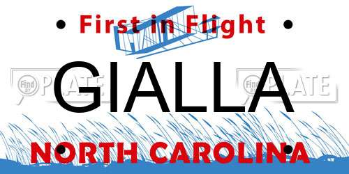 GIALLA North Carolina License Plate