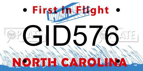 GID576 North Carolina License Plate