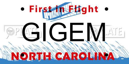 GIGEM North Carolina License Plate