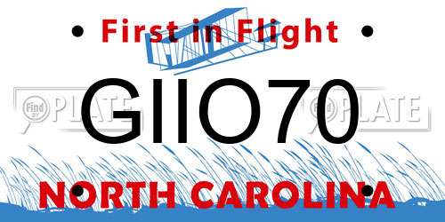GIIO70 North Carolina License Plate