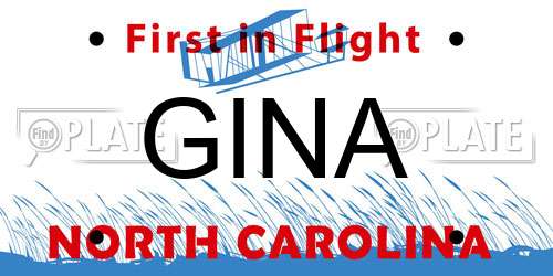 GINA North Carolina License Plate