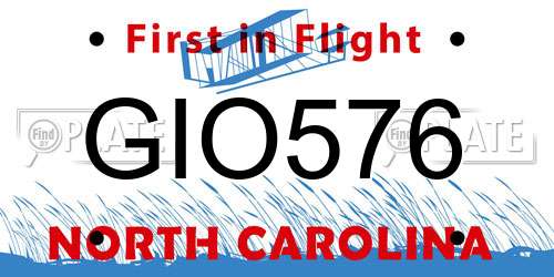 GIO576 North Carolina License Plate