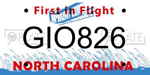 GIO826 North Carolina License Plate