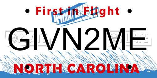 GIVN2ME North Carolina License Plate