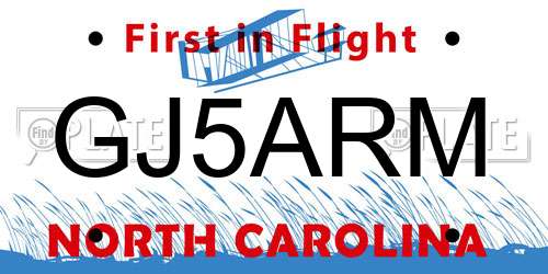 GJ5ARM North Carolina License Plate