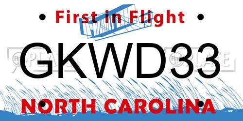 GKWD33 North Carolina License Plate