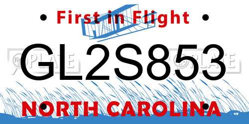 GL2S853 North Carolina License Plate