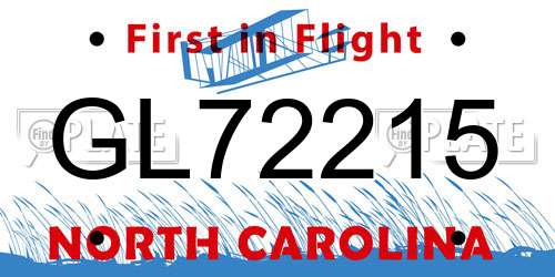 GL72215 North Carolina License Plate