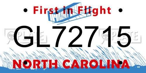 GL72715 North Carolina License Plate