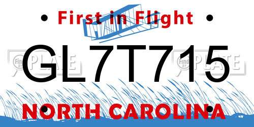 GL7T715 North Carolina License Plate