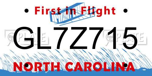 GL7Z715 North Carolina License Plate