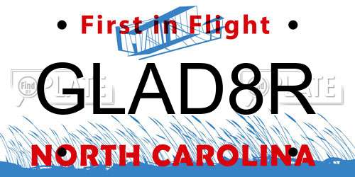 GLAD8R North Carolina License Plate