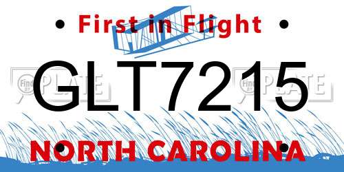 GLT7215 North Carolina License Plate