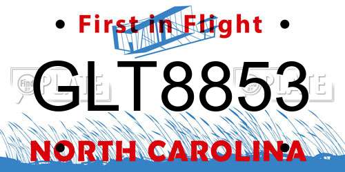 GLT8853 North Carolina License Plate