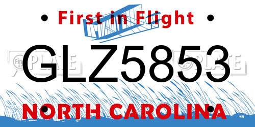 GLZ5853 North Carolina License Plate